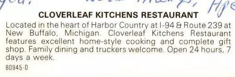 Cloverleaf Kitchens Restaurant (Harbor Country Restaurant) - Postcard